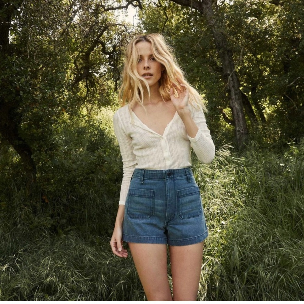 DOEN Lane Patch Pocket Denim Shorts Blue 30